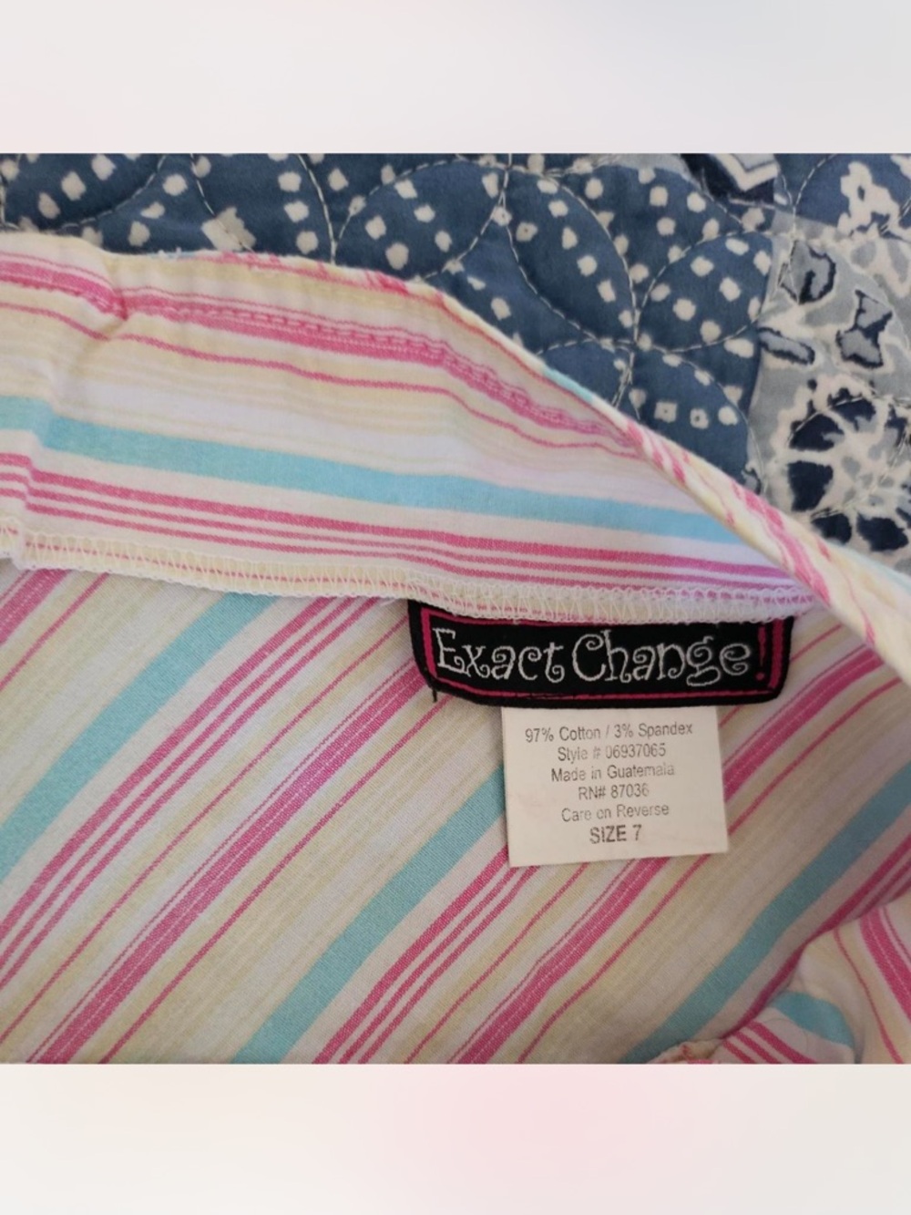 Exact Change Pink & Blue Striped Mini Skirt